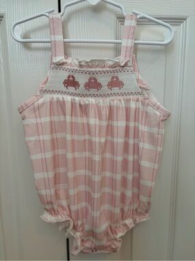 Pink Plaid Smocked Crab-Machine Smocked Girls' One-Piece NWOT
